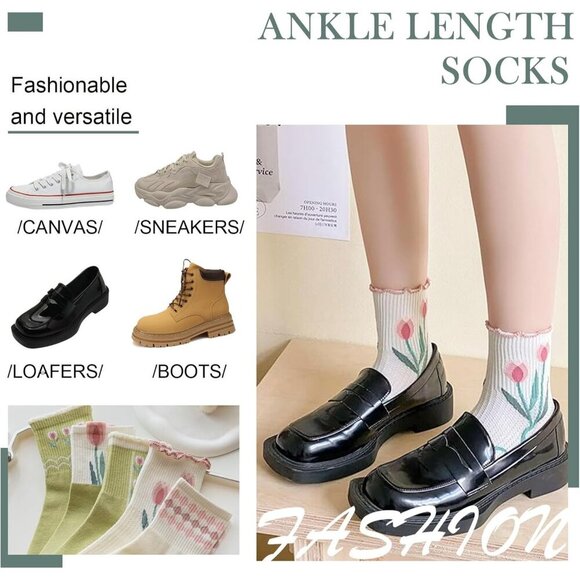 ❤️Womens Floral Socks Cotton Vintage Embroidered Casual Crew Girly Dress Socks - Picture 6 of 7